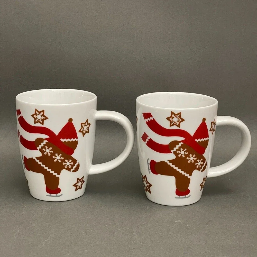 Crate & Barrel Coffee Mugs Cups‎ Gingerbread Skating Lot of 2